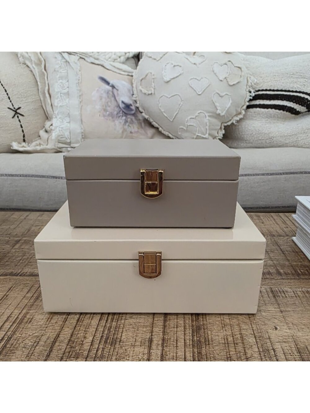 Hearth & Hand Magnolia Set of 2 Metal Decorative Box Tan Beige
